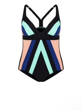City Chic Colorblock One-Piece Swimsuit in Black, Mint, Navy & Peach